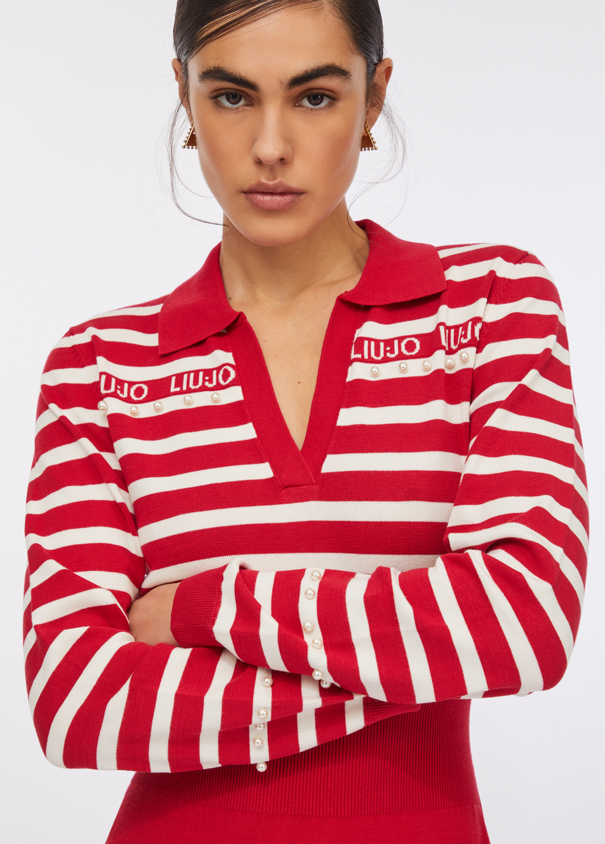 Vestido De Malha Vermelho com Riscas   - LIU JO 5