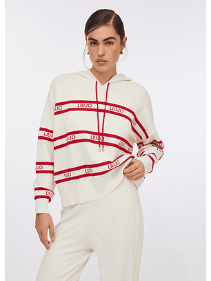Camisola em Malha Branca Com Riscas Vermelhas - LIU JO