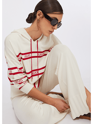 Camisola em Malha Branca Com Riscas Vermelhas - LIU JO