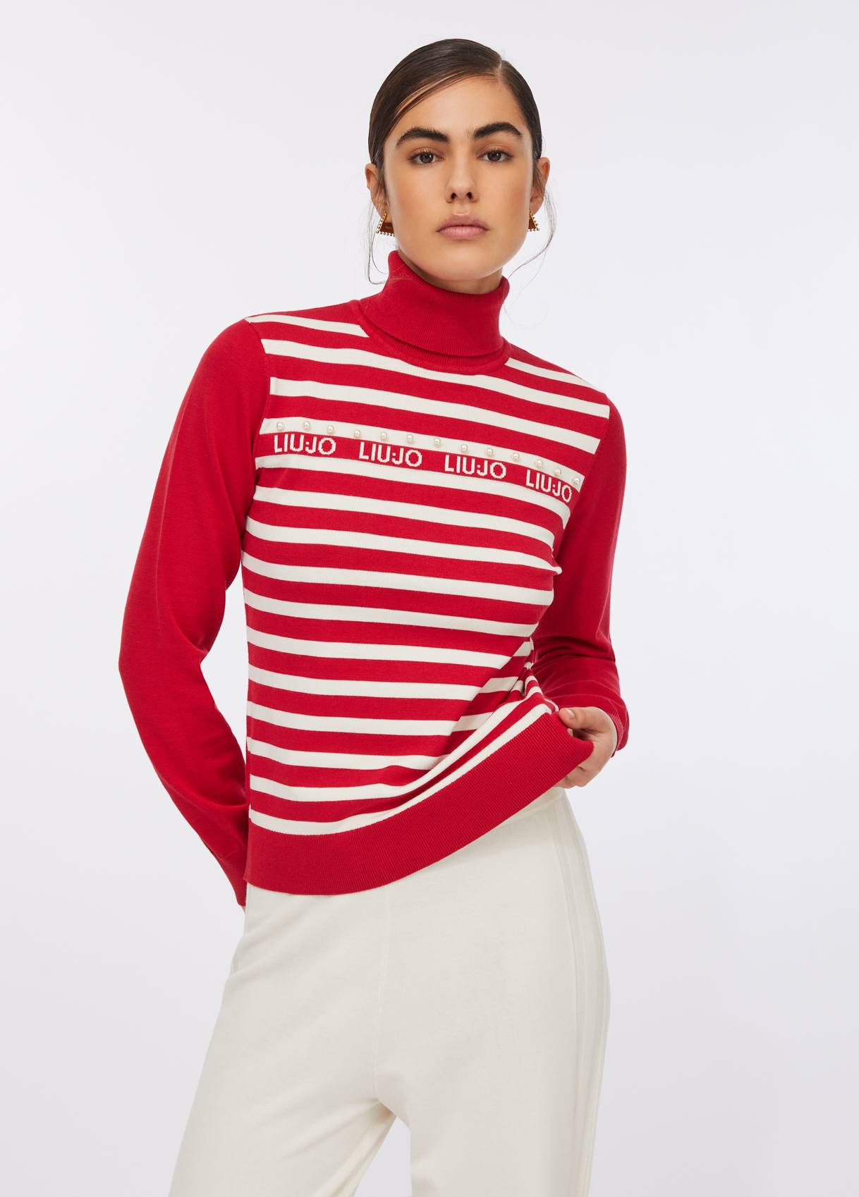 Camisola de Gola Alta em Riscas Vermelho E Branco - LIU JO  1