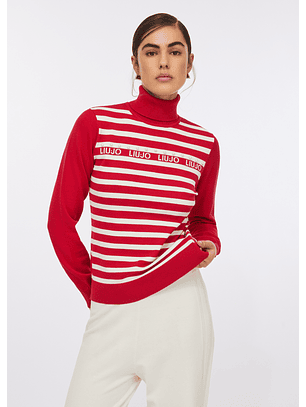 Camisola de Gola Alta em Riscas Vermelho E Branco - LIU JO 