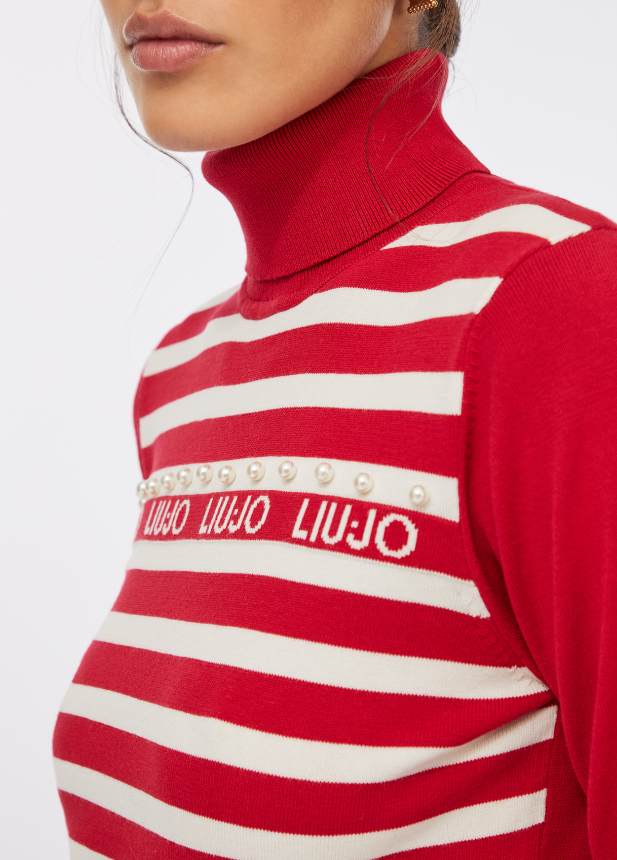 Camisola de Gola Alta em Riscas Vermelho E Branco - LIU JO  3