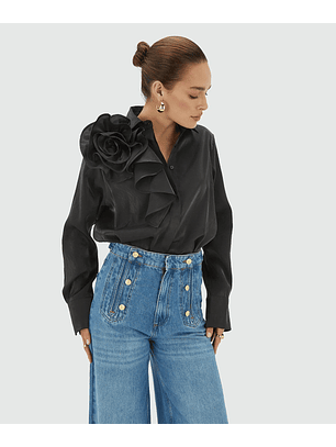 Camisa com Flor BRISA Preto - Josh V