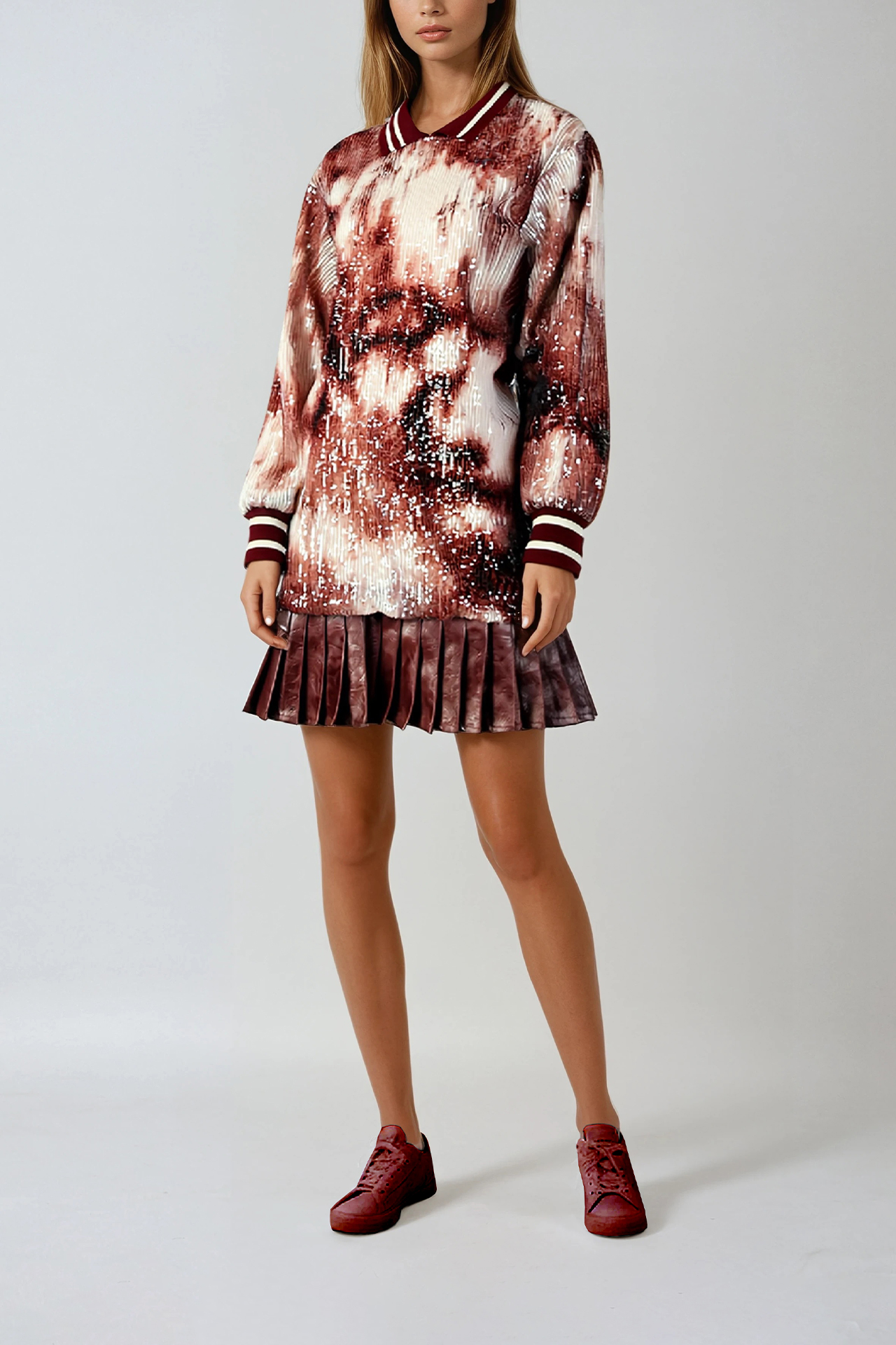 Vestido Curto com Latejoulas Bordeaux - SAHOCO  1