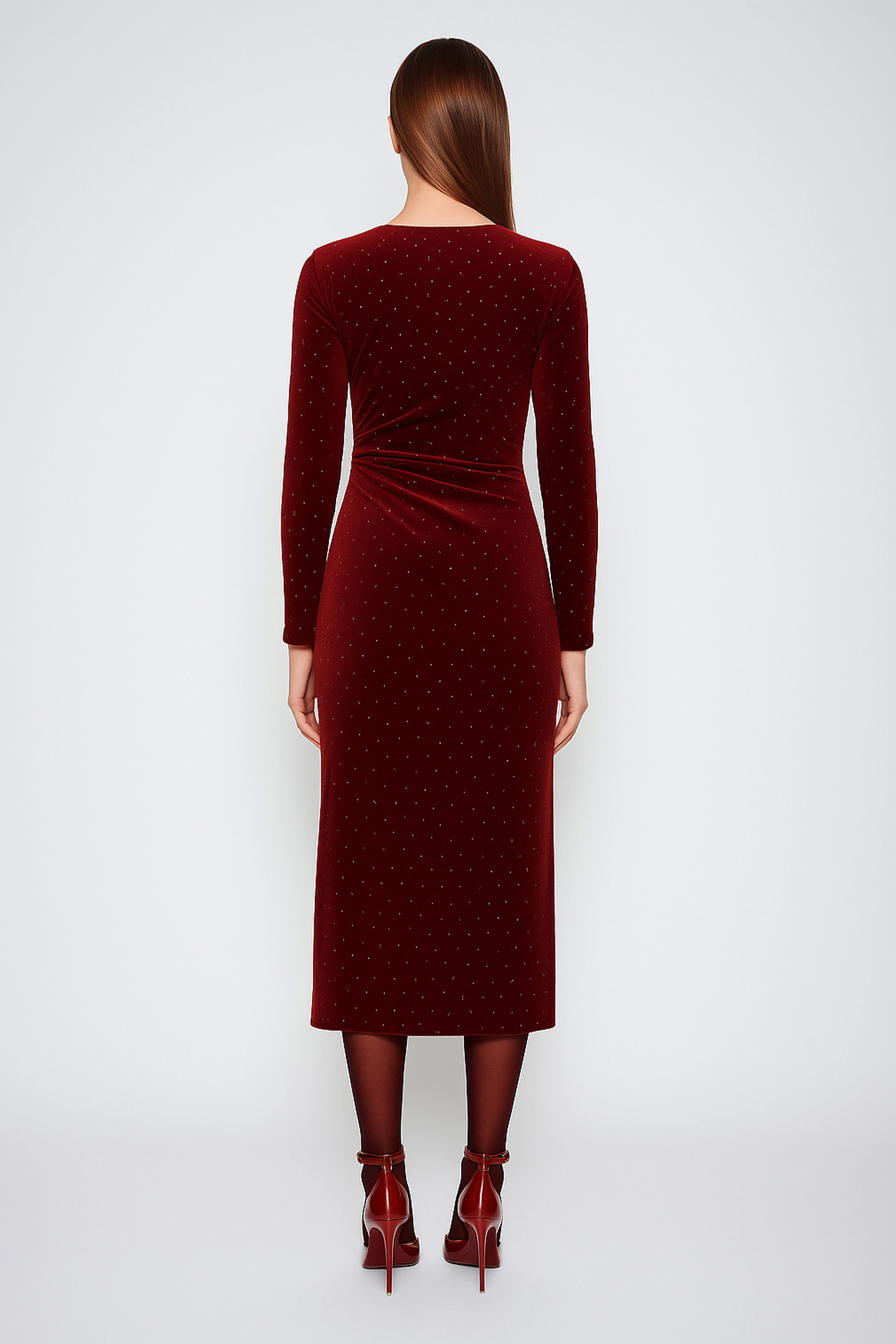 Vestido Justo em Veludo Bordeaux - SAHOCO  4