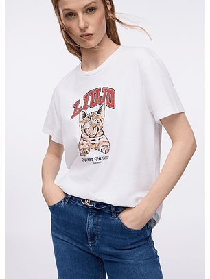 T-shirt Branca com Gato - LIU JO 