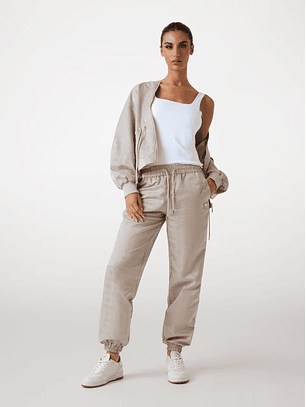 Calças com Punho e Logo Bege - Guess