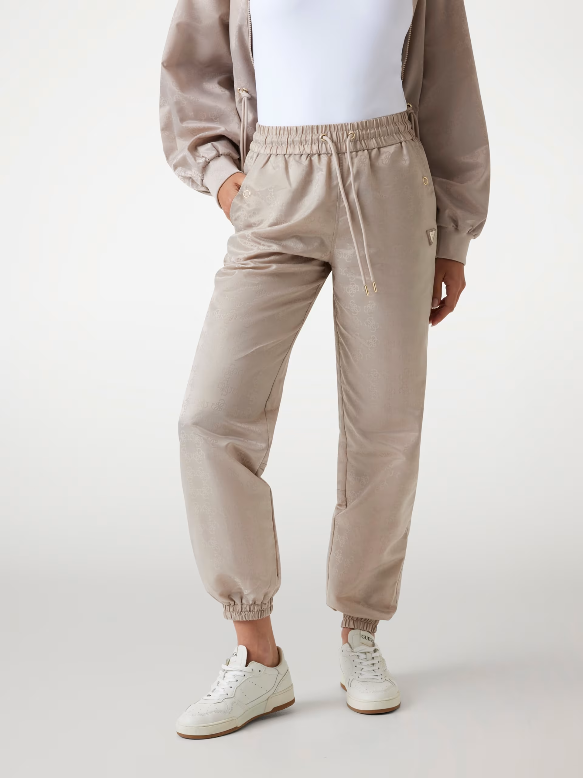 Calças com Punho e Logo Bege - Guess 1