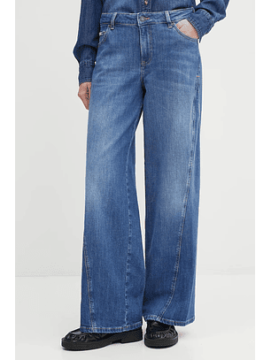 Calças Wide Leg com Costura em Ganga - Guess Jeans