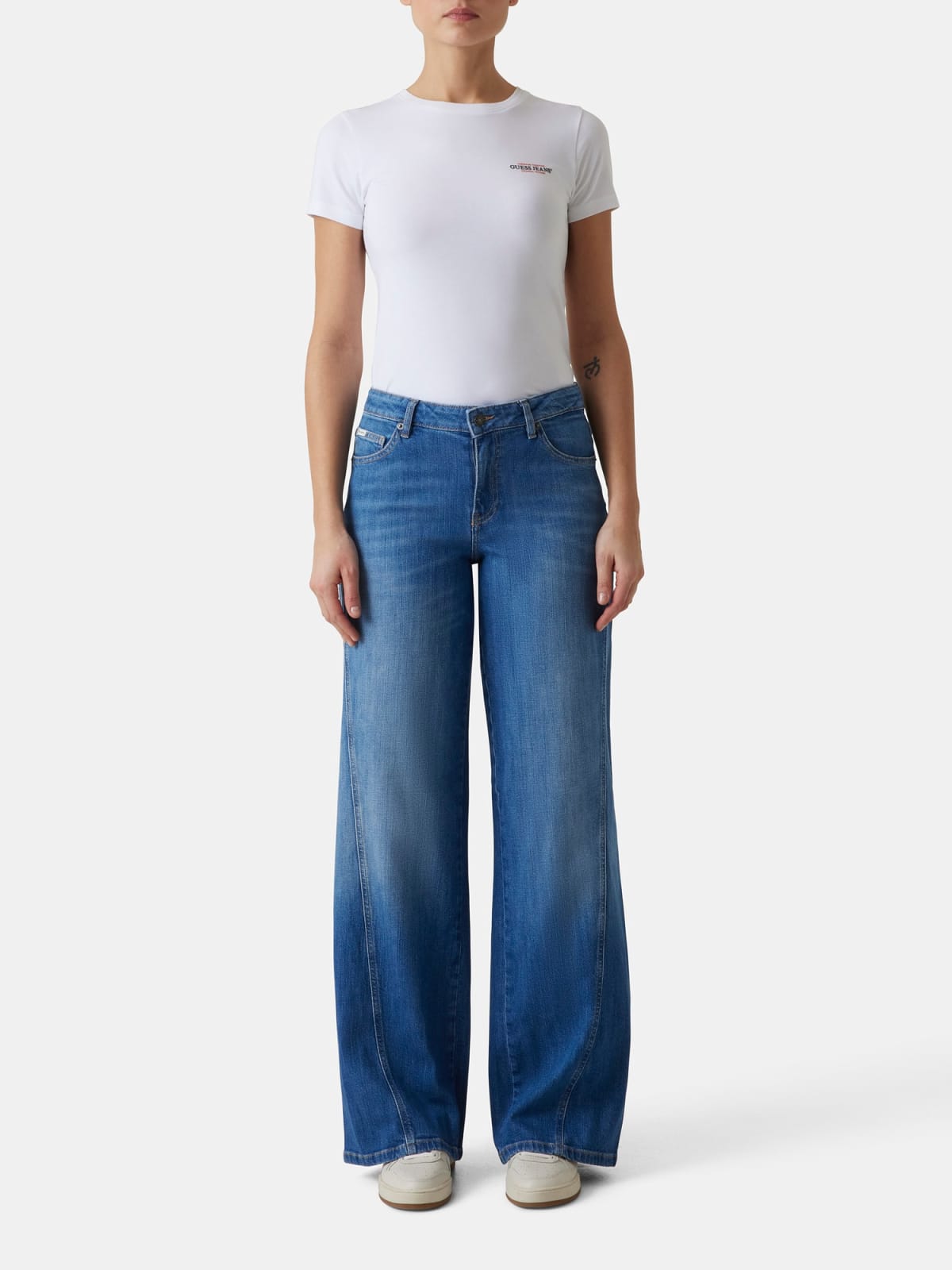Calças Wide Leg com Costura em Ganga - Guess Jeans 3