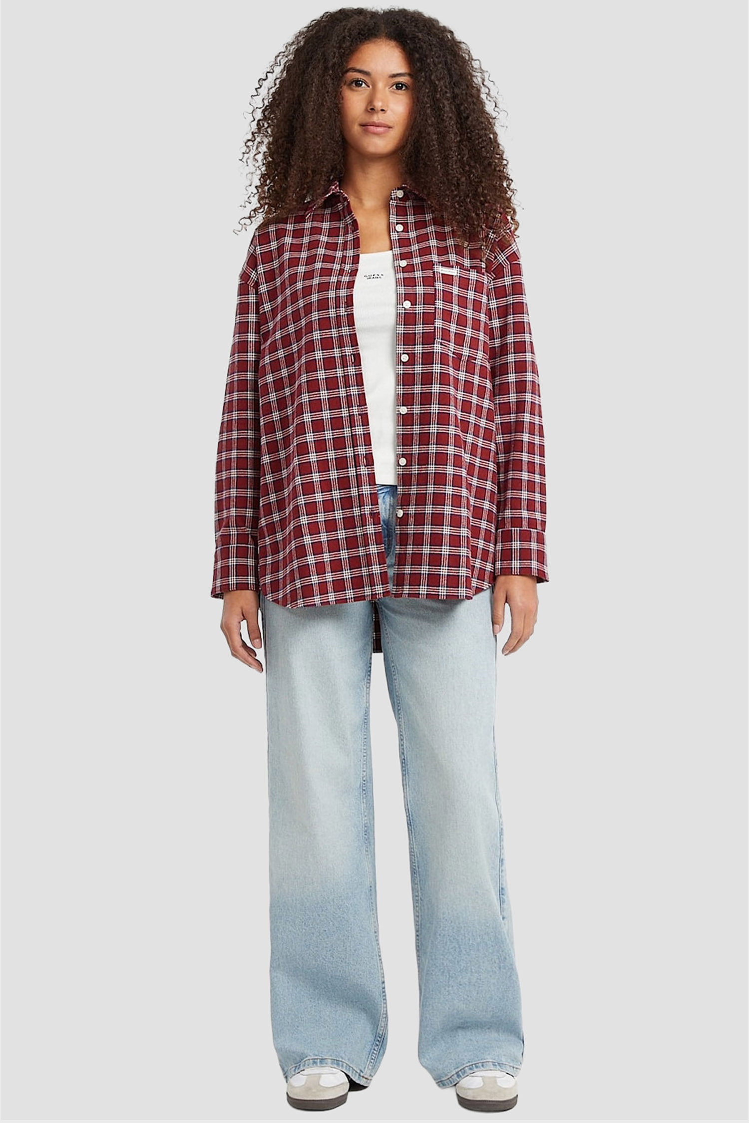 Camisa em Flanela Xadrez Bordeaux - Guess Jeans 3