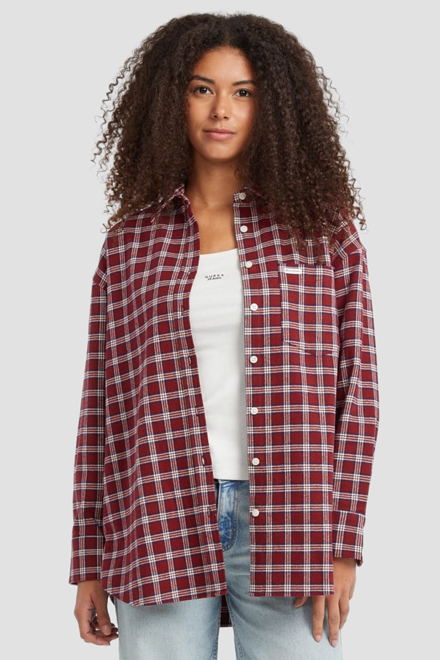 Camisa em Flanela Xadrez Bordeaux - Guess Jeans 1