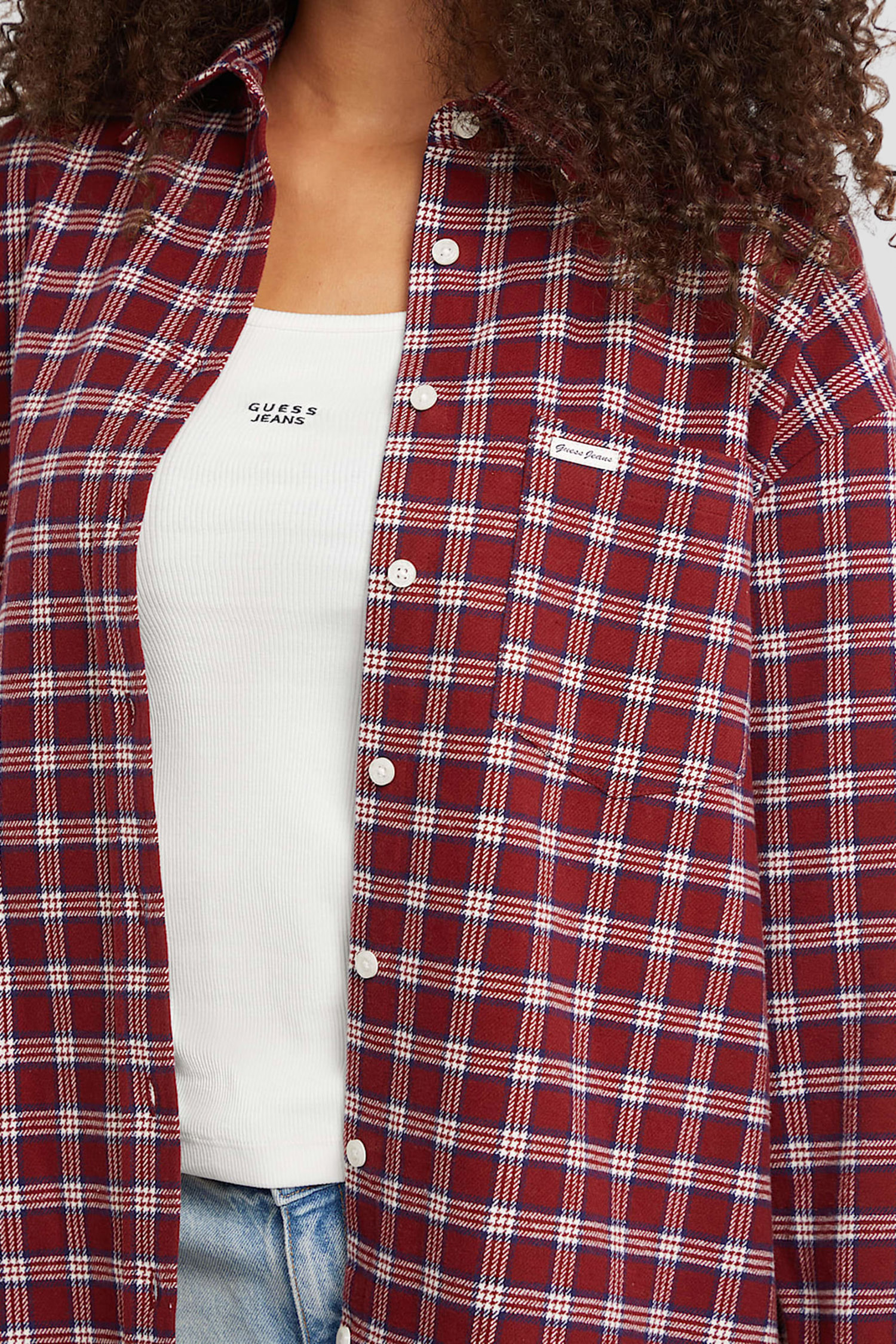 Camisa em Flanela Xadrez Bordeaux - Guess Jeans 4