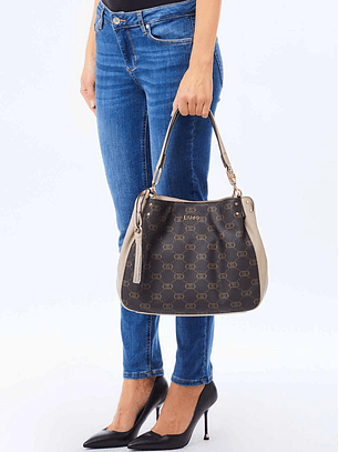 Mala de Ombro Com Logo e Taupe - LIU JO 