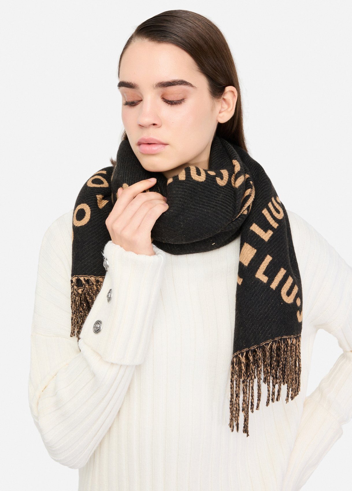 Cachecol Preto e Castanho Logo - LIU JO  2