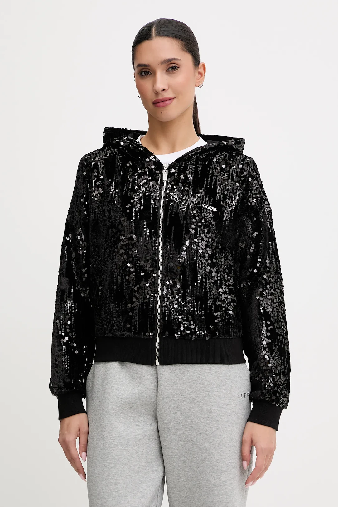 Casaco com Latejoulas e Veludo Preto - Guess  1