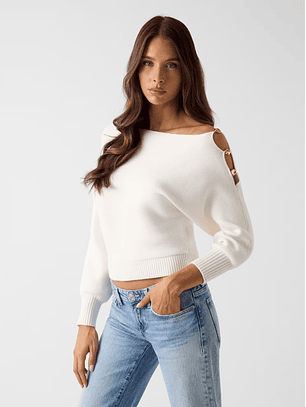 Camisola de Malha com Abreturas JAMIA Branco - Guess
