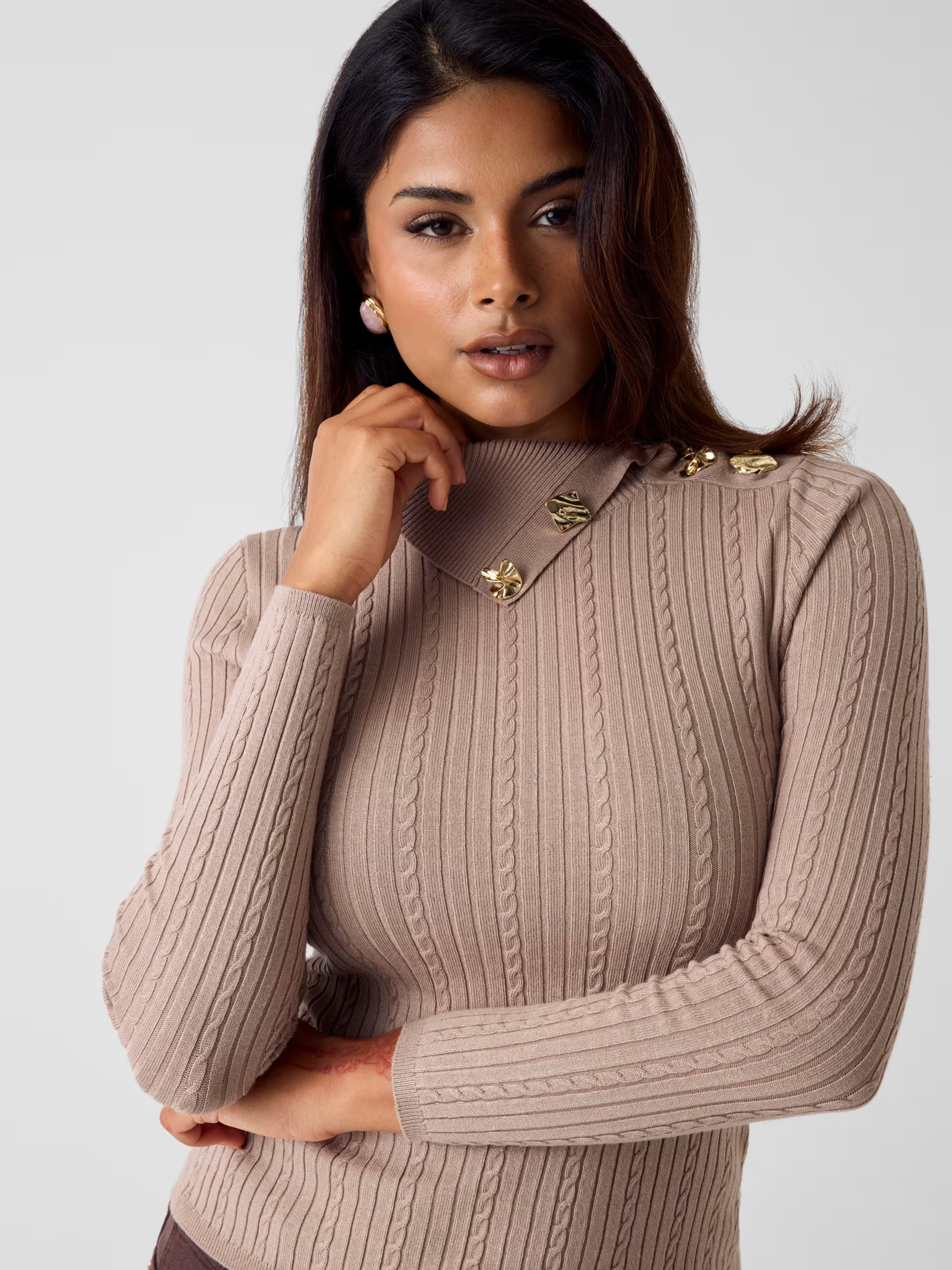 Camisola de Malha Gola Alta PRSICILLA Bege - Guess  3