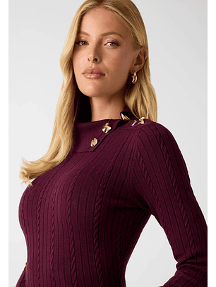 Camisola de Malha Gola Alta PRSICILLA Vinho - Guess