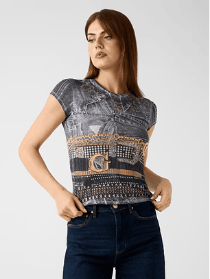 T-shirt Estampada Ganga e Cintos Preto - Guess