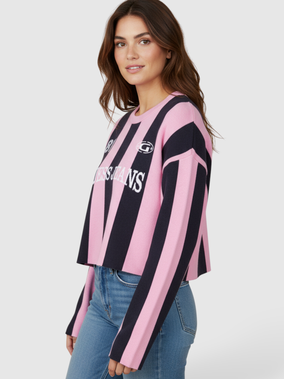 Camisola de Malha Riscas Rosa e Azul - Guess Jeans 1