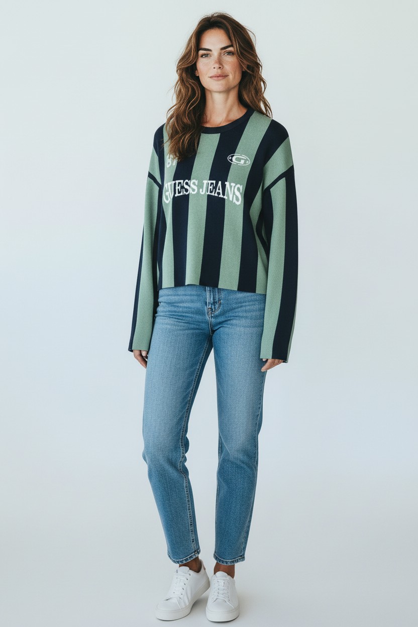 Camisola de Malha Riscas Rosa e Azul - Guess Jeans 3