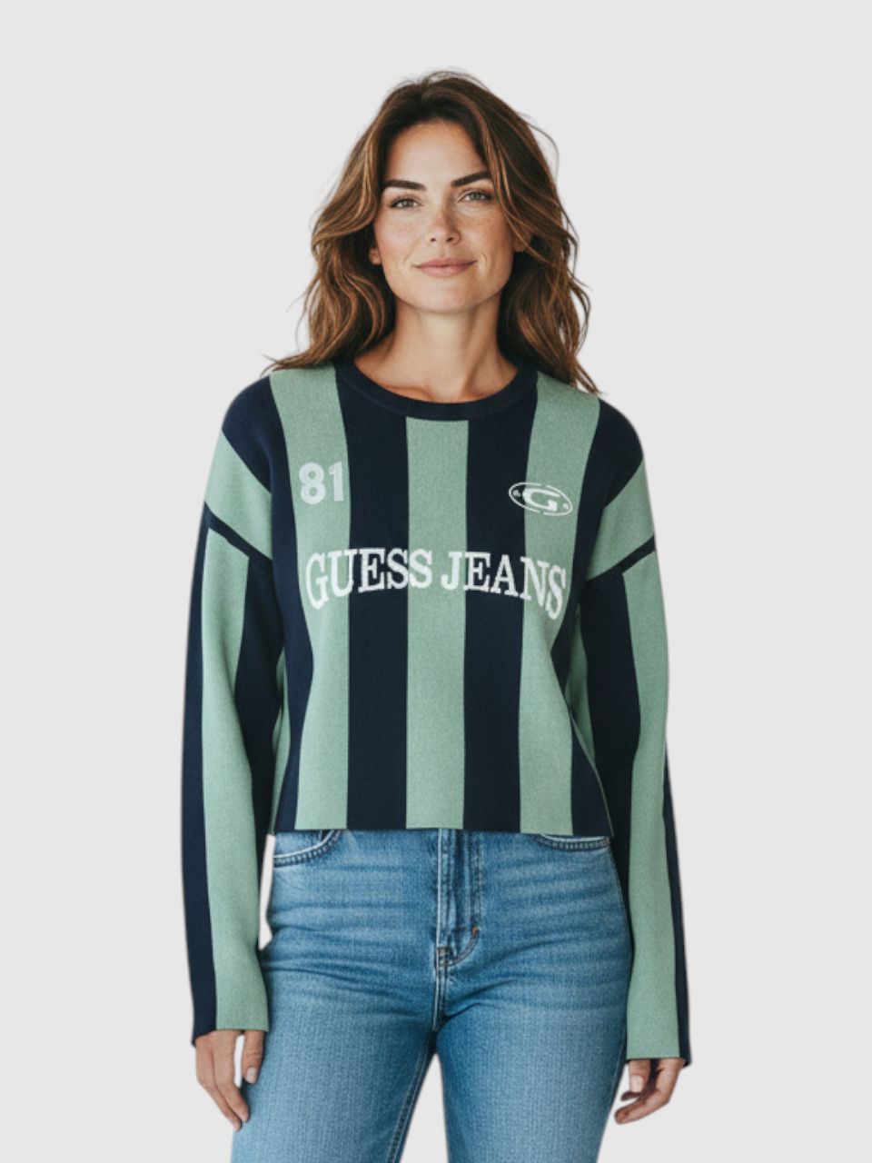 Camisola de Malha Riscas Rosa e Azul - Guess Jeans 1