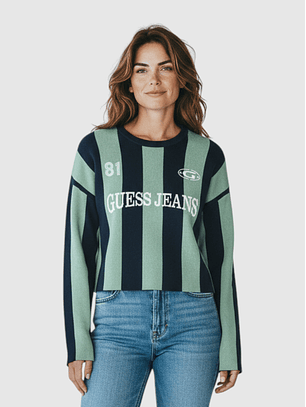 Camisola de Malha Riscas Rosa e Azul - Guess Jeans