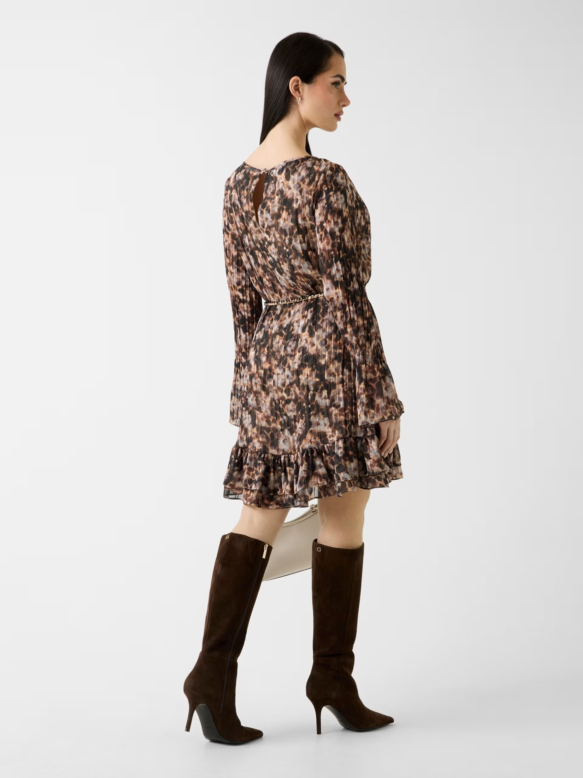 Vestido Curto Plissado ILENIA Castanho - Guess  3