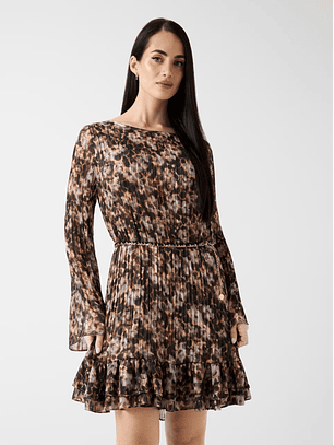 Vestido Curto Plissado ILENIA Castanho - Guess 