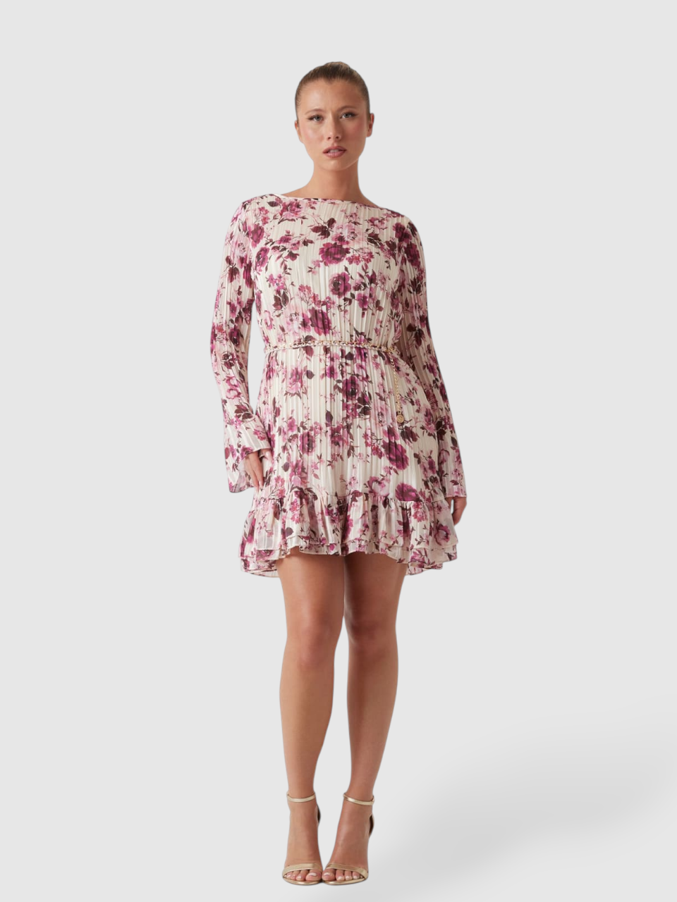 Vestido Curto Plissado ILENIA Floral Rosa - Guess  2