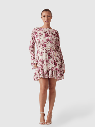 Vestido Curto Plissado ILENIA Floral Rosa - Guess 