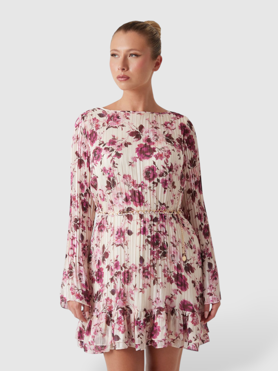 Vestido Curto Plissado ILENIA Floral Rosa - Guess  1