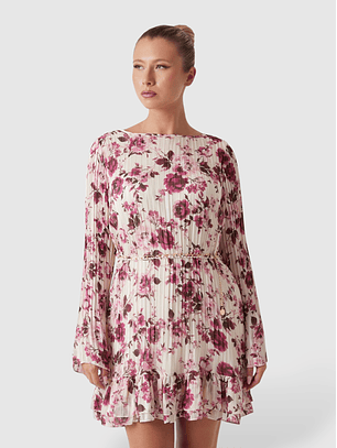 Vestido Curto Plissado ILENIA Floral Rosa - Guess 