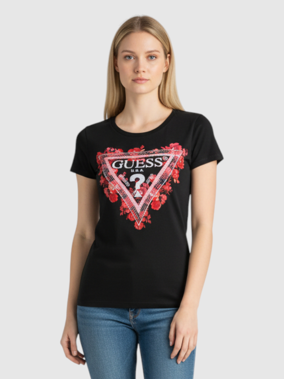 T-shirt Floral Preto e Vermelho - Guess  1