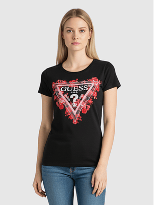 T-shirt Floral Preto e Vermelho - Guess 