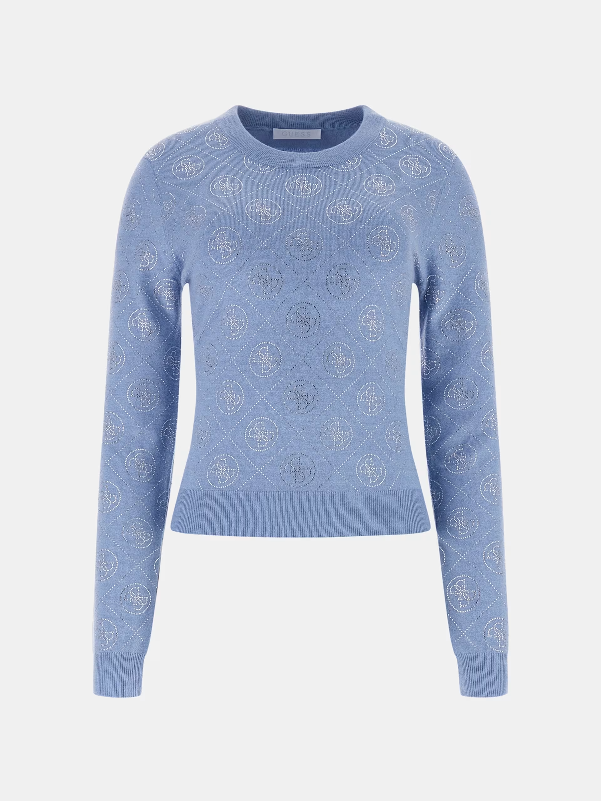 Camisola de Malha Logo em Strass Azul - Guess  5