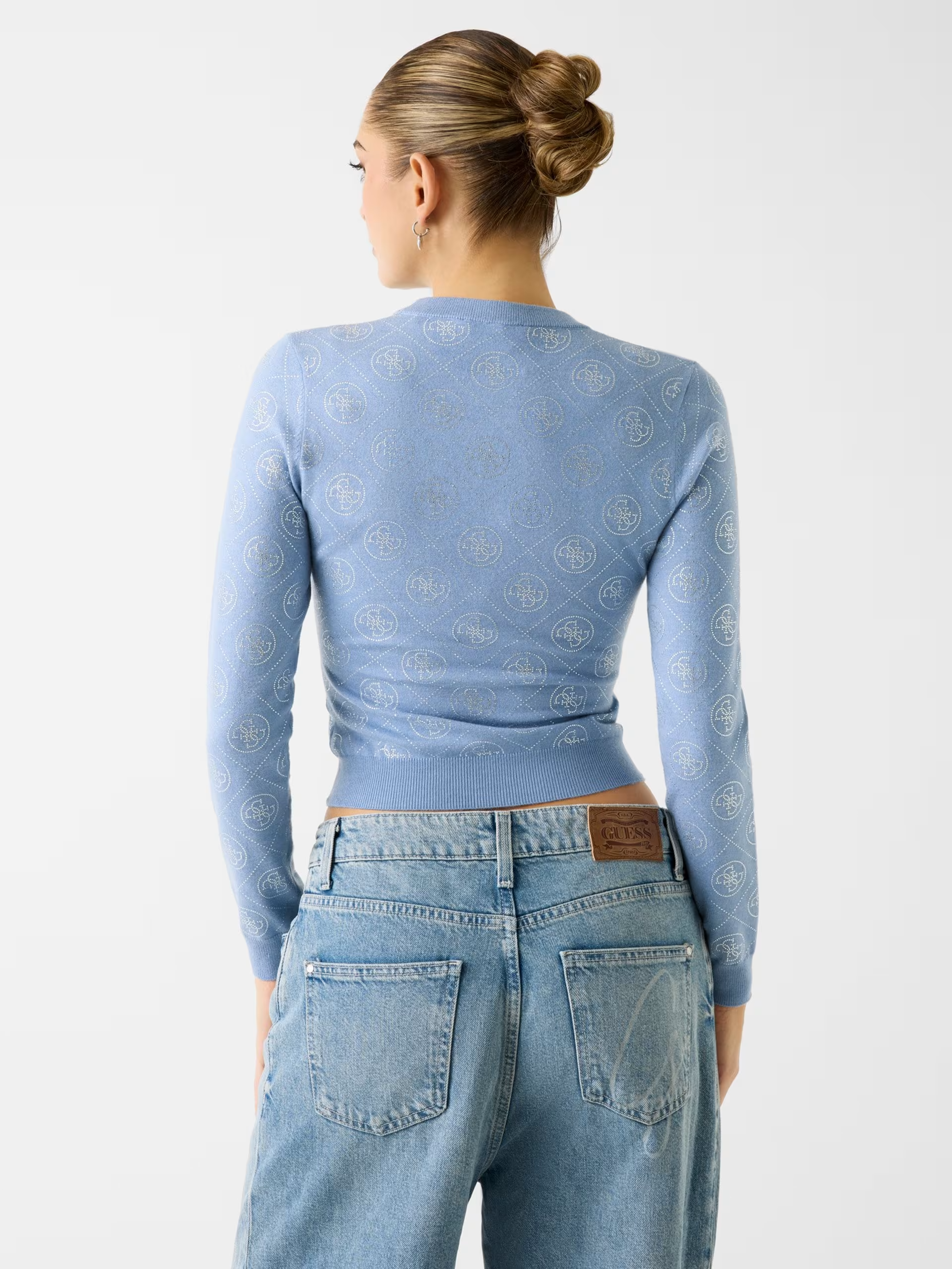 Camisola de Malha Logo em Strass Azul - Guess  3