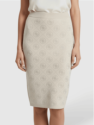 Saia em Malha Logo em Strass Bege - Guess