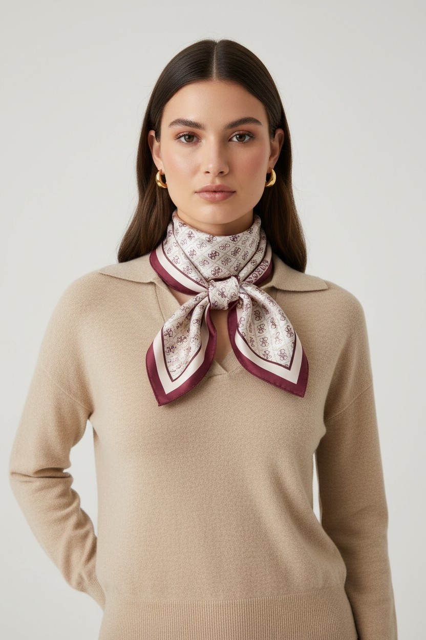 Lenço Quadrado LILY Logo Bordeaux - Guess  1