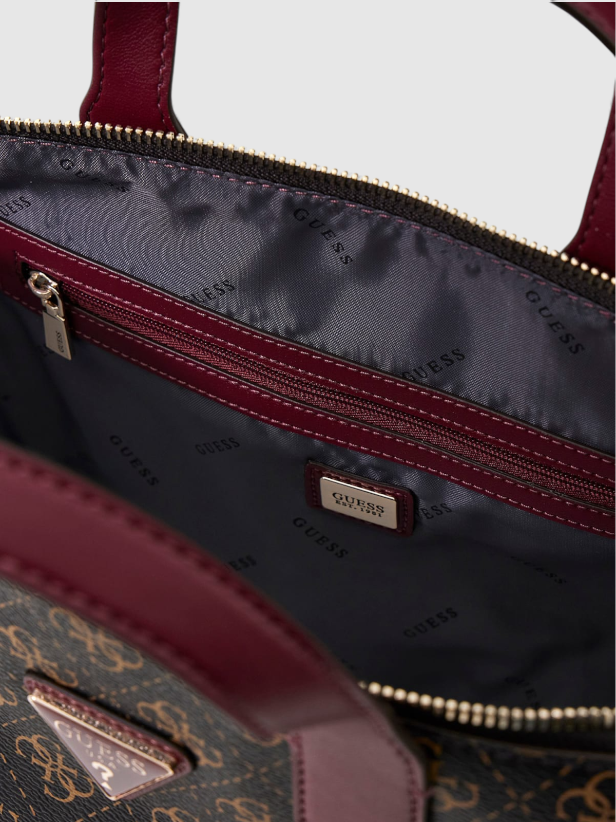 Mala de Mão FOLLIE Logo Castanho e Bordeaux - Guess  3