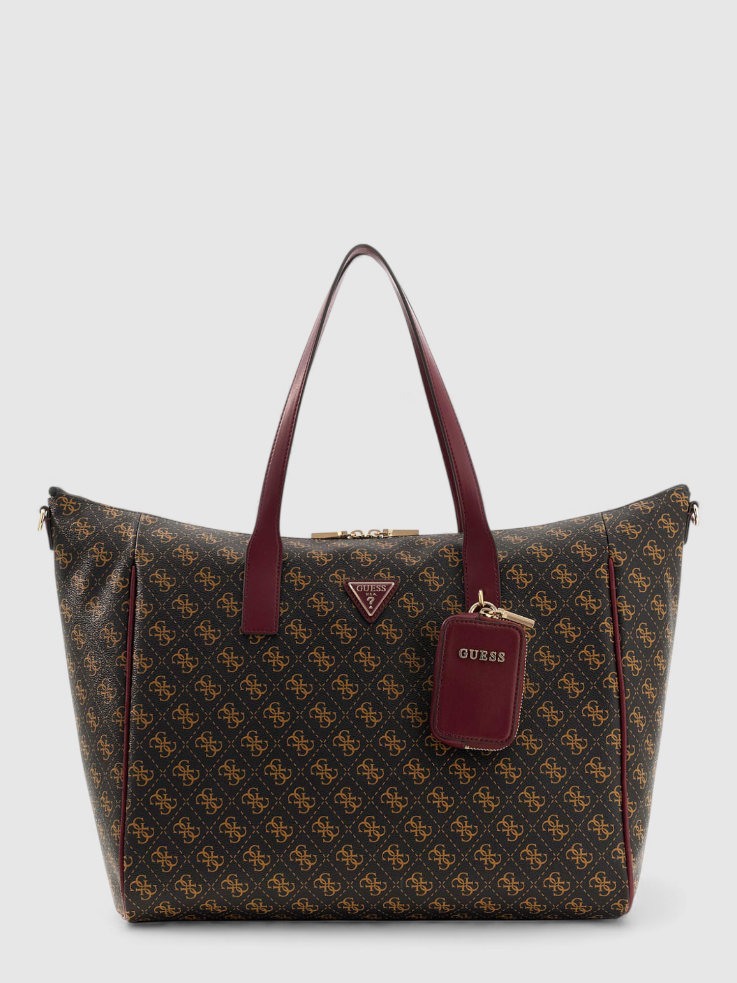 Mala de Ombro LATONA Logo Castanho e Bordeaux - Guess 1