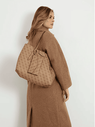 Mala de Mão de Ombro BRENTON Logo Bege - Guess