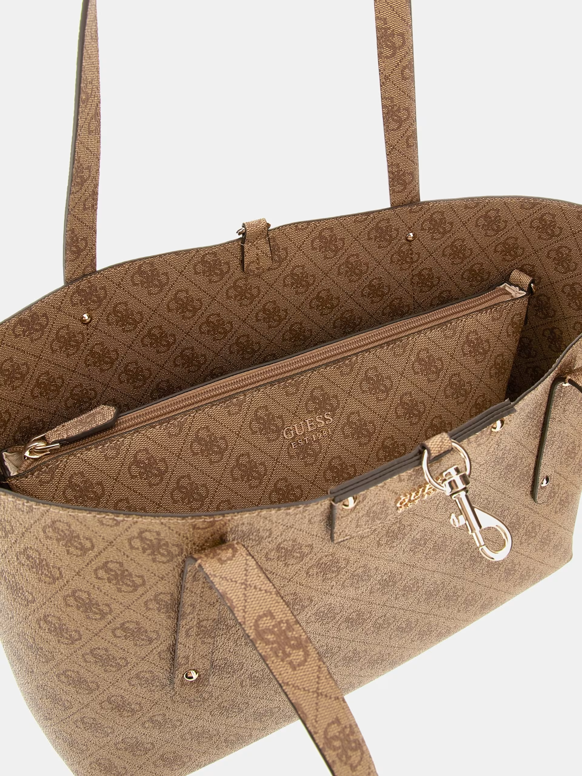 Mala de Mão de Ombro BRENTON Logo Bege - Guess 5