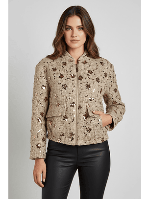 Casaco Bomber com Lantejoulas Bege - SAHOCO 