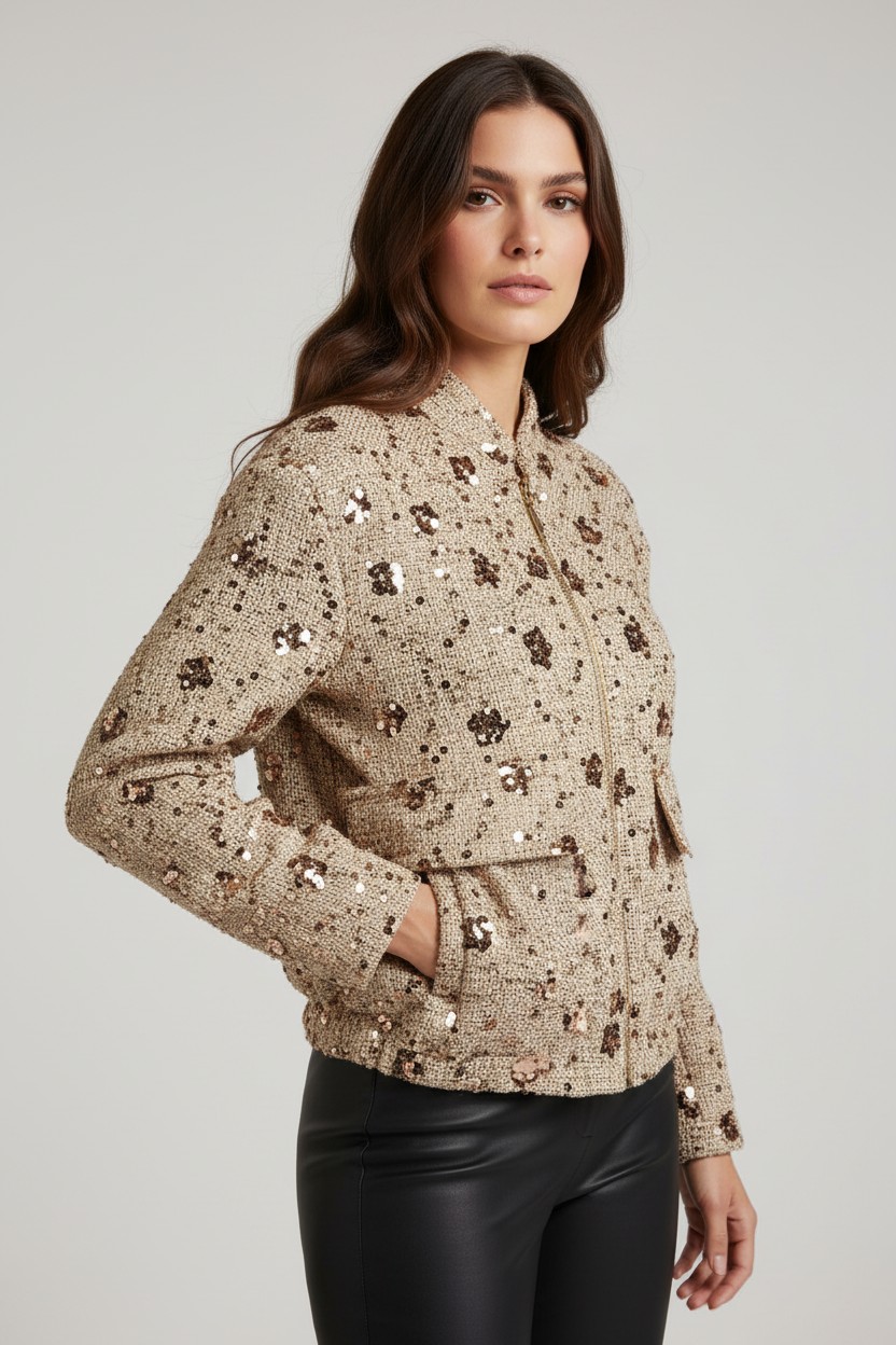 Casaco Bomber com Lantejoulas Bege - SAHOCO  3