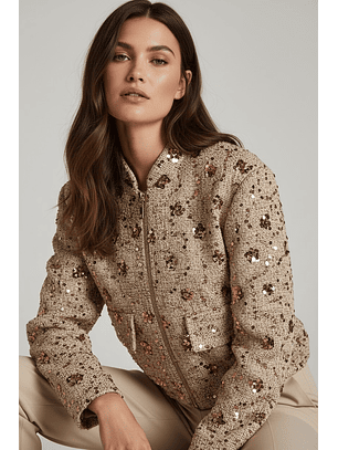 Casaco Bomber com Lantejoulas Bege - SAHOCO 