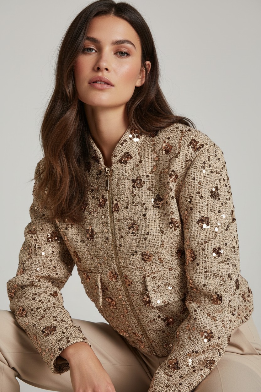 Casaco Bomber com Lantejoulas Bege - SAHOCO  2