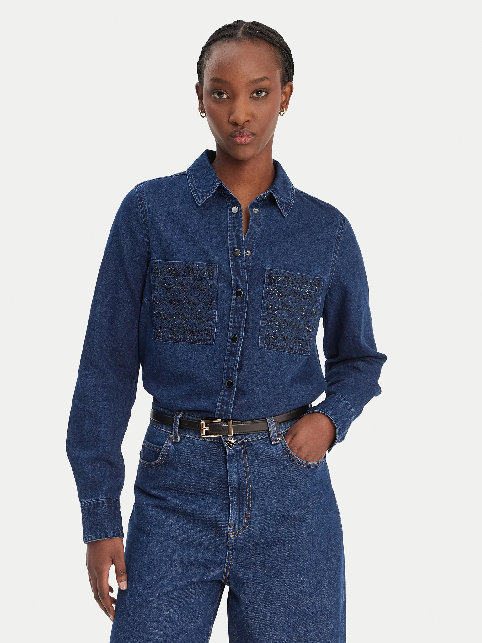 Camisa em Ganga MONIQUE Bolso em Strass - Guess  1