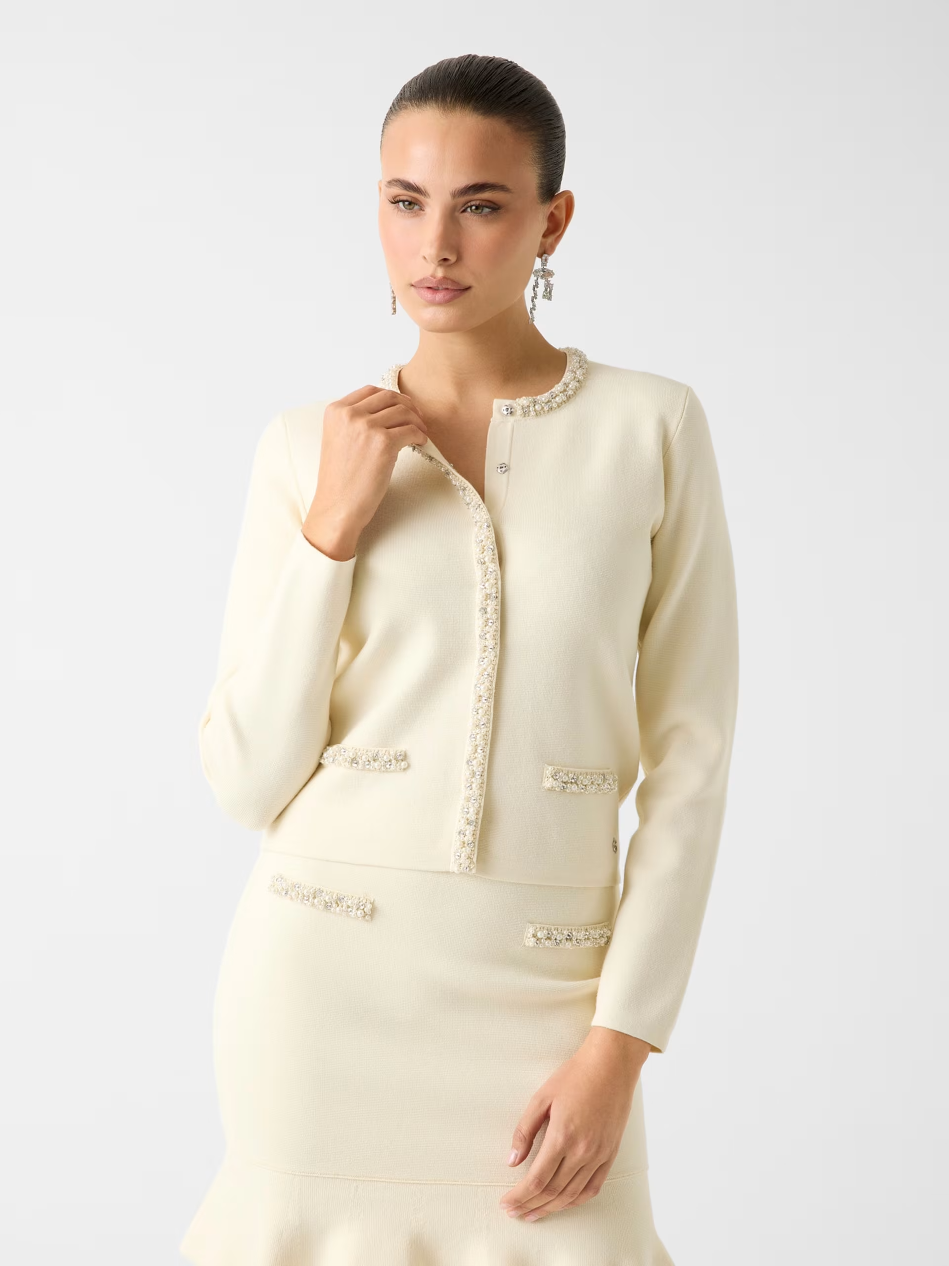 Casaco em Malha com Pérolas RAINA Branco  - Guess 1